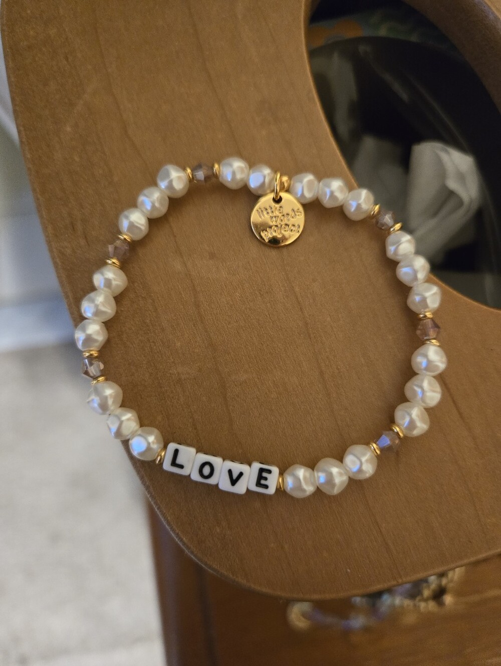 Little Words Project Gold and Pearl 'LOVE' Beaded Bracelet